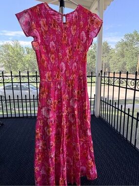 Bright Pink Floral Midi Dress
